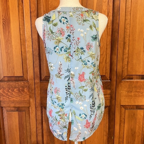 Philosophy Floral Sleeveless High Low Button Down Hidden Placard Polyester Top - Picture 9 of 14